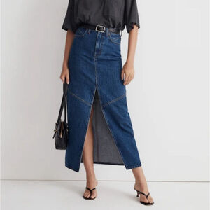 Madewell Denim Mid-Rise Maxi Skirt in Pineland Wash blue high slit women's 24